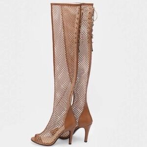 Dance and Sway Women Apricot Mesh Lace Up Stiletto Over The Knee Boots Heel 10.5